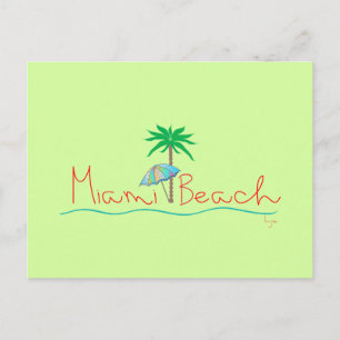 Miami Beach mit Palm und Regenschirm Postkarte
