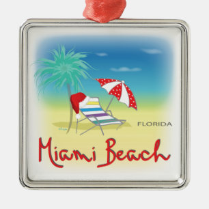 Miami Beach mit Weihnachtsmannmütze, Palmen Silbernes Ornament