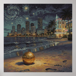 Miami Beach mondbeschienenes Panorama Fußball 2026 Poster