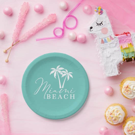 Miami Beach Palm Tree Modern Paper Plate Pappteller (Party)