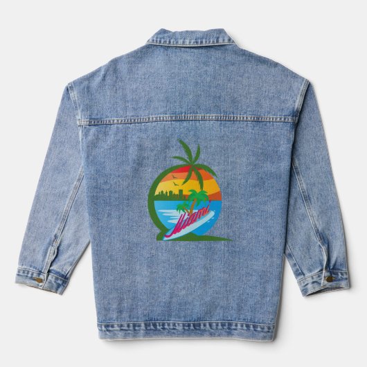 Miami Beach Palm Trees und Surfboard Jeansjacke (Rückseite)