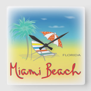 Miami Beach Palms Quadratische Wanduhr