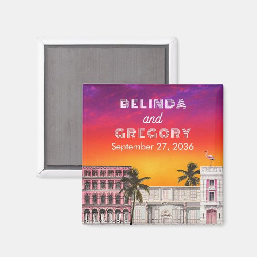 Miami Beach Rainbow Row Charleston Palm Wedding Magnet (Vorderseite/Rückseite)
