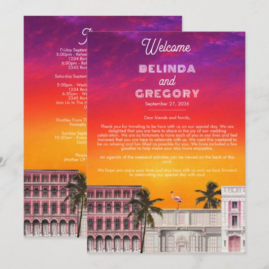 Miami Beach Rainbow Row Hochzeitsplan Programm (Vorne/Hinten)