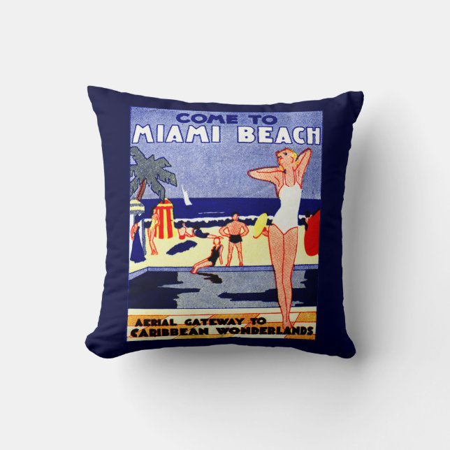 Miami Beach-Reise-Plakat 1925 Kissen (Vorderseite)