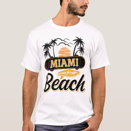 Miami Beach Retro Sunset Palm Tree T-Shirt (Vorderseite)