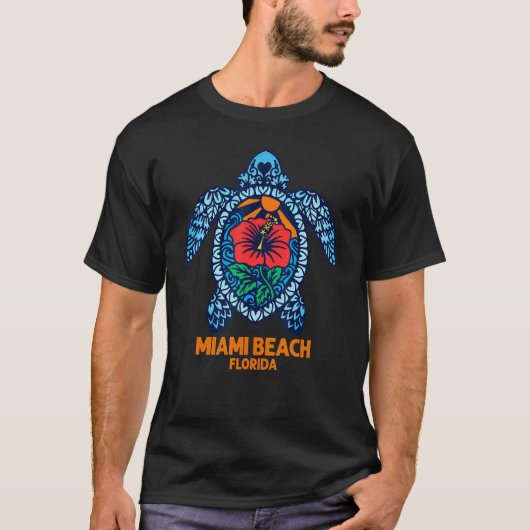 Miami Beach Sea Turtle Florida Turtle Hibiscus Flo T-Shirt (Vorderseite)
