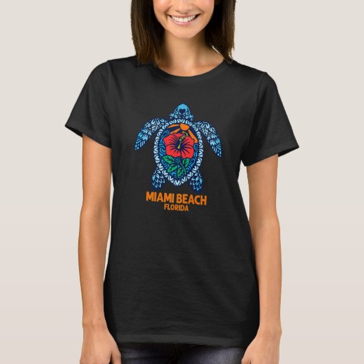 Miami Beach Sea Turtle Florida Turtle Hibiscus Flo T-Shirt (Vorderseite)