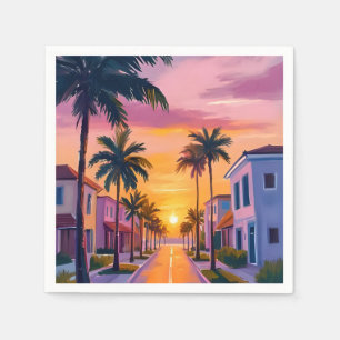 Miami Beach Sonnenuntergang   Ozean Florida Aquare Serviette