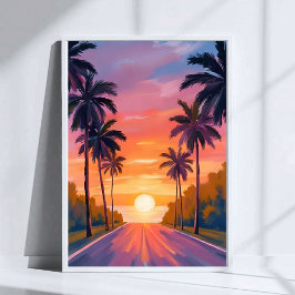 Miami Beach Sonnenuntergang Palme Tropisch Poster