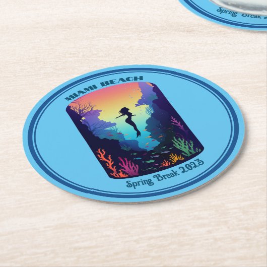 Miami Beach Spring Break 2023 Mermaid Reef Runder Pappuntersetzer (Angewinkelt)