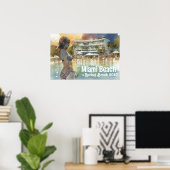 Miami Beach Spring Break Girl in Pool Wasserfarbe Poster (Heimbüro)