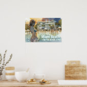 Miami Beach Spring Break Girl in Pool Wasserfarbe Poster (Küche)