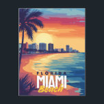 Miami Beach Sunset | Lebhafte Florida-Küste Postkarte<br><div class="desc">Bringen Sie die sonnenverwöhnte Atmosphäre von Miami Beach mit dieser beeindruckenden Postkarte in Ihren Raum. Dieses Kunstwerk besticht durch seine symbolträchtigen Palmen, die an einem feuerten Sonnenuntergangshimmel silbrig geschmückt sind, die abstürzenden Wellen und die glitzernde Skyline von Miami. Ideal für Reisende, Strandliebhaber oder alle, die eine Touch tropischer Lebensfreude suchen....</div>