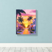 Miami Beach Sunset | Ocean Florida Watercolor Leinwanddruck (Insitu (Holzboden))