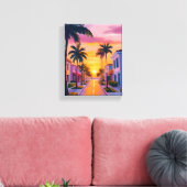 Miami Beach Sunset | Ocean Florida Watercolor Leinwanddruck (Insitu (Wohnzimmer))
