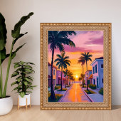 Miami Beach Sunset | Ocean Florida Watercolor Poster
