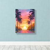 Miami Beach Sunset Palm Tree Tropical Leinwanddruck (Insitu (Holzboden))