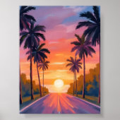 Miami Beach Sunset Palm Tree Tropical Poster (Vorne)