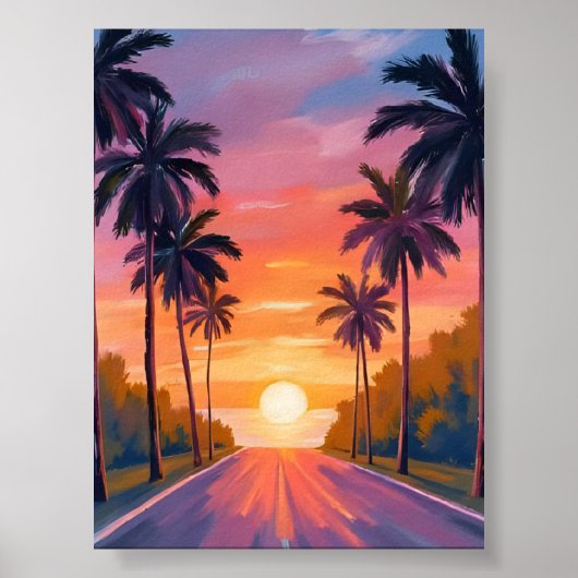 Miami Beach Sunset Palm Tree Tropical Poster (Vorne)