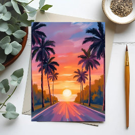 Miami Beach Sunset Palm Tree Tropical Postkarte