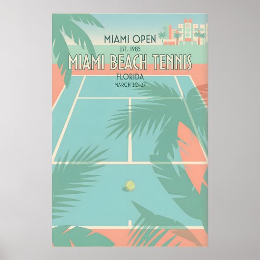 Miami Beach Tennis Print Retro Sport Art in Blue Poster (Vorne)