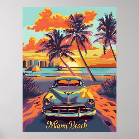 Miami Beach Vintage Car Poster (Vorne)