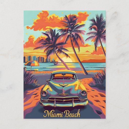 Miami Beach Vintage Car Postkarte (Vorderseite)