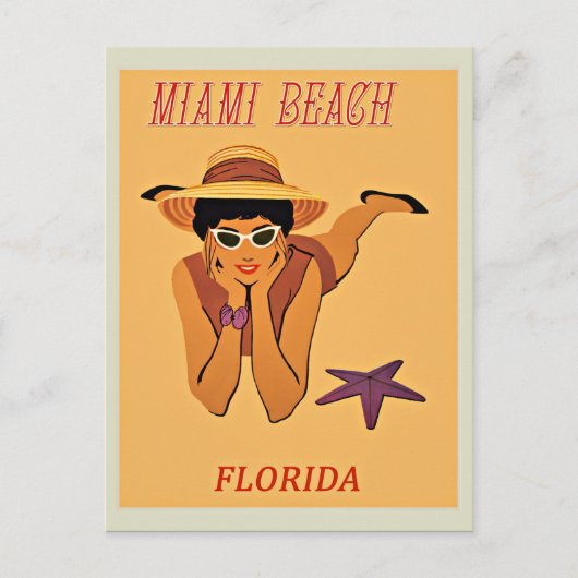 Miami Beach Vintage Reiseplakat Postkarte (Vorderseite)