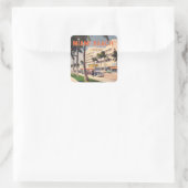 Miami Beach Vintage Straßenszene Quadratischer Aufkleber (Tasche)