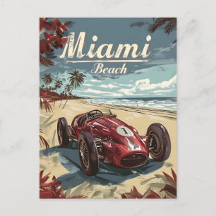 Miami Beach Vintager Rennwagen Postkarte