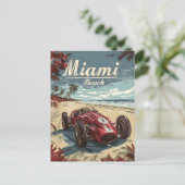 Miami Beach Vintager Rennwagen Postkarte (Stehend Vorderseite)