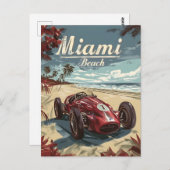 Miami Beach Vintager Rennwagen Postkarte (Vorne/Hinten)