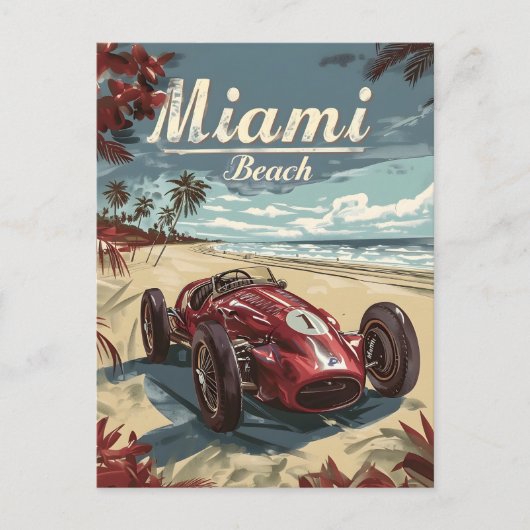 Miami Beach Vintager Rennwagen Postkarte (Vorderseite)