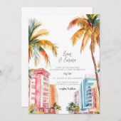 Miami Beach Watercolor Wedding Einladung (Vorne/Hinten)