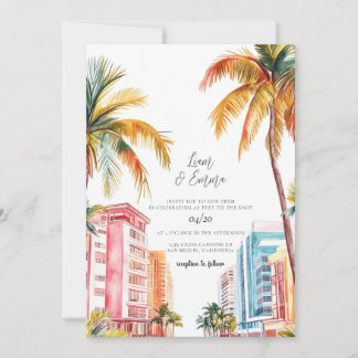 Miami Beach Watercolor Wedding Einladung