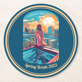 Miami Brickell Woman in einem Hotel auf dem Dach Runder Pappuntersetzer