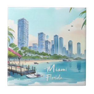 Miami City Florida Skyline Fliese