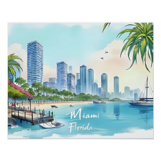 Miami City Florida Skyline Poster (Vorderseite)