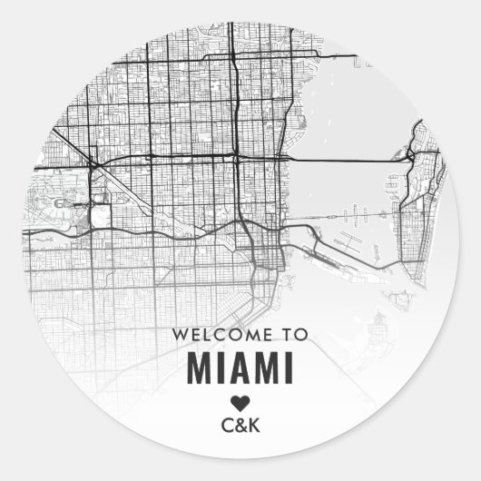 Miami City Map | Begrüßung Runder Aufkleber (Vorderseite)