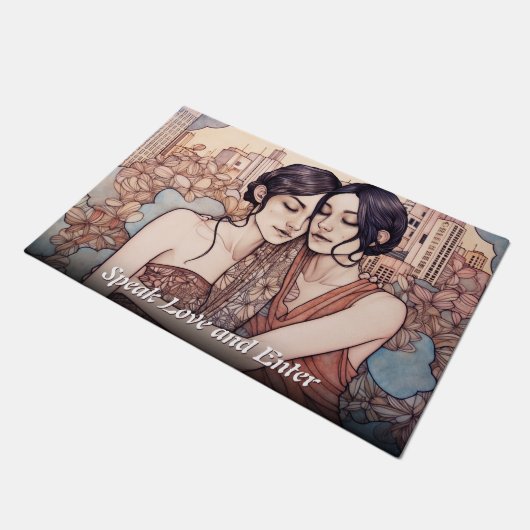 Miami Downtown Women Cuddling Lesbians Zeichnend Fußmatte (Schrägansicht)