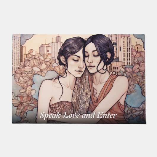 Miami Downtown Women Cuddling Lesbians Zeichnend Fußmatte (Vorderseite)