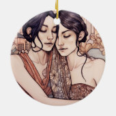 Miami Downtown Women Cuddling Lesbians Zeichnend Keramik Ornament (Hinten)