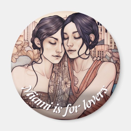 Miami Downtown Women Cuddling Lesbians Zeichnend Magnet (Vorne)