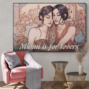 Miami Downtown Women Cuddling Lesbians Zeichnend Poster