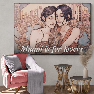 Miami Downtown Women Cuddling Lesbians Zeichnend Poster