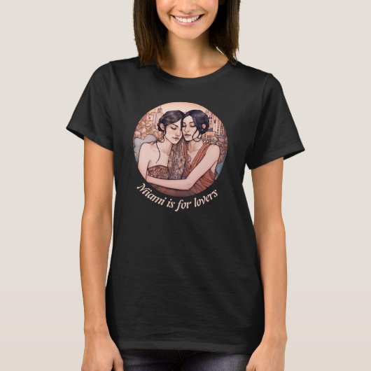 Miami Downtown Women Cuddling Lesbians Zeichnend T-Shirt (Vorderseite)