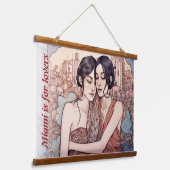 Miami Downtown Women Cuddling Lesbians Zeichnend Wandteppich Mit Holzrahmen (Gewinkelt)