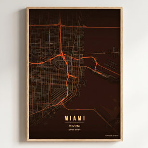 Miami Druck Florida Stadtplan Wandkunst Poster Ges