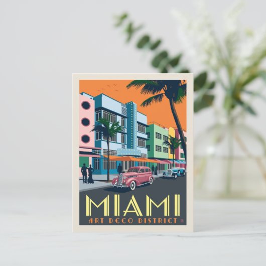 Miami, FL| Art Deco Postkarte (Stehend Vorderseite)